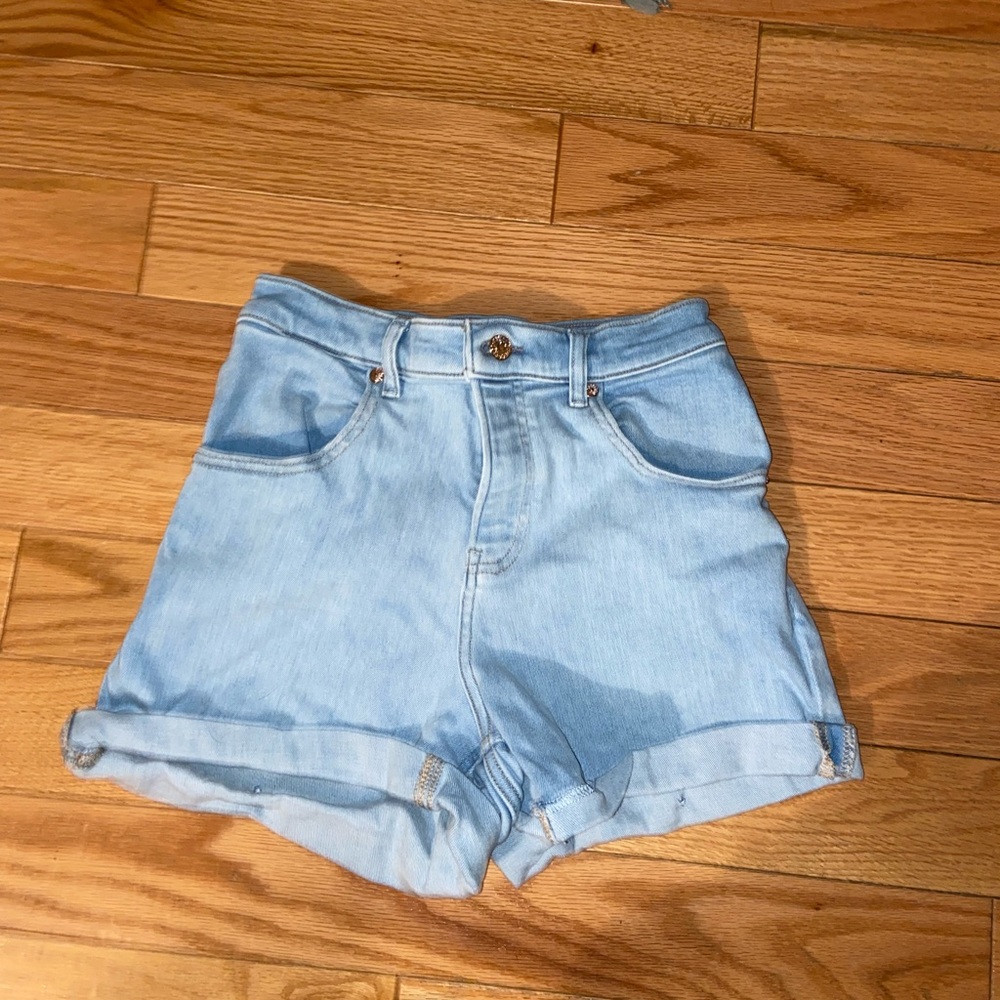 Express extreme high rise mom shorts light blue